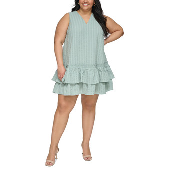 Plus Size Seersucker Ruffle-Hem Shift Dress