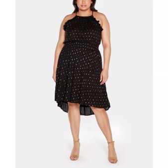 Black Label Plus Size Foil Printed Ruffle Halter Dress