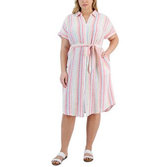 Plus Size Stripe Print Shirtdress, Created for Macy's