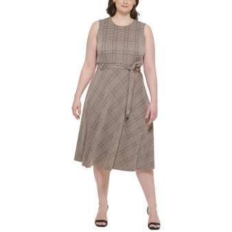 Plus Size Plaid A-Line Midi Dress