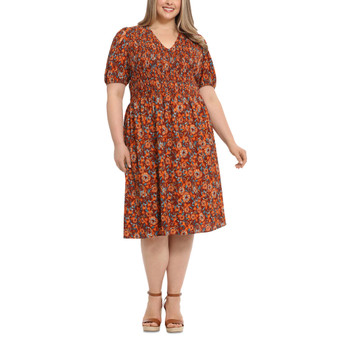 Plus Size Floral V-Neck Smocked Midi Dress