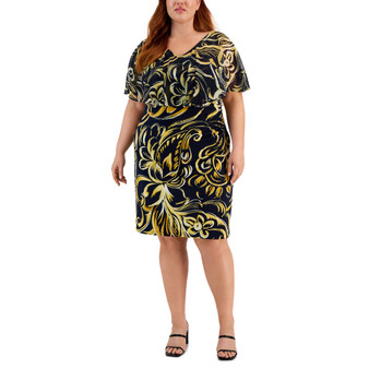 Plus Size Printed Capelet Sheath Dress