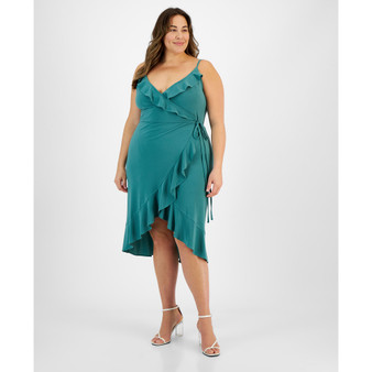 Plus Size Ruffled Sleeveless Wrap Midi Dress, Created for Macy's