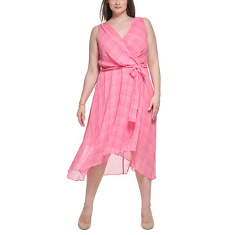 Plus Size Plaid Sleeveless Faux-Wrap Dress
