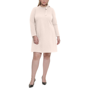 Plus Size Tie-Neck Long-Sleeve Scuba Crepe Dress