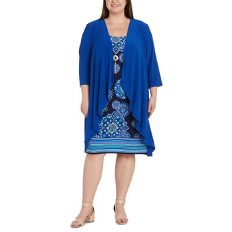 Plus Size 2-Pc. 3/4-Sleeve Jacket & Printed Necklace Dress Set