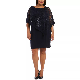 Plus Size Sequined Lace Cape Dress