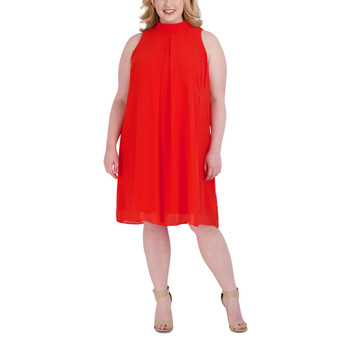 Plus Size Mock-Neck Sleeveless Trapeze Dress