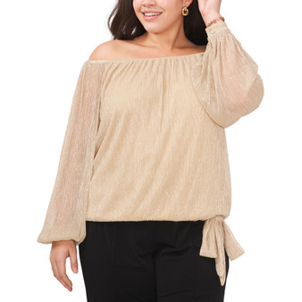 Plus Size Metallic Off-The-Shoulder Balloon Sleeve Top