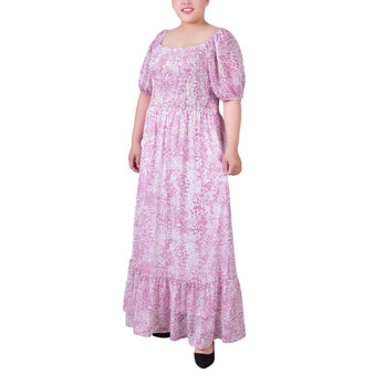 Plus Size Short Sleeve Smocked Maxi Dress