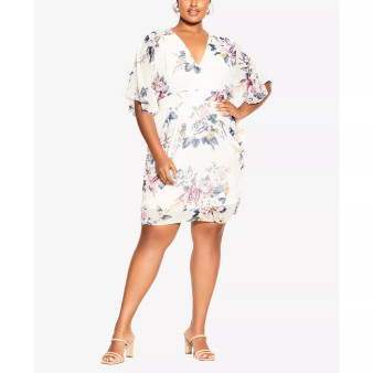 Trendy Plus Size Color Wrap Print Dress