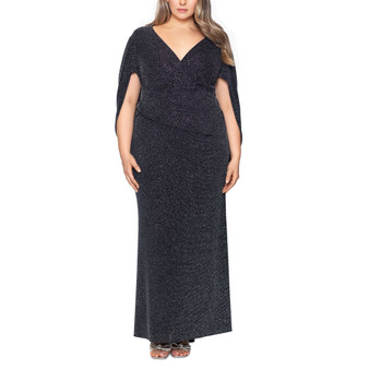 Plus Size Metallic Cowl-Back Gown