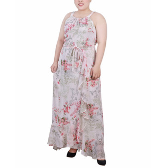 Plus Size Halter Front Chiffon Maxi Dress