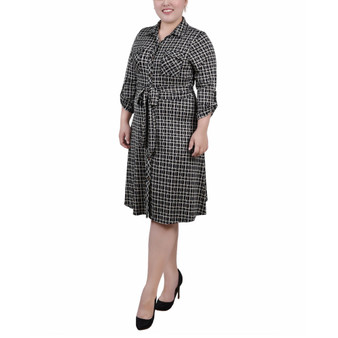 Plus Size 3/4 Sleeve Roll Tab Shirtdress