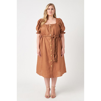 Women's Plus size Linen Dress with Tie