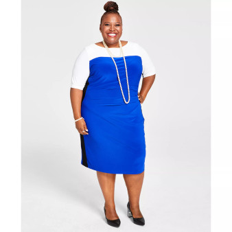 Plus Size Chaplin Colorblocked Elbow-Sleeve Dress