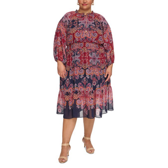 Plus Size 3/4-Sleeve Paisley Dress