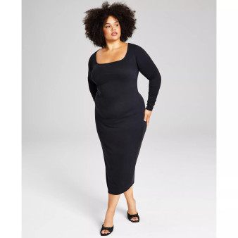 Trendy Plus Size Square-Neck Midi Dress