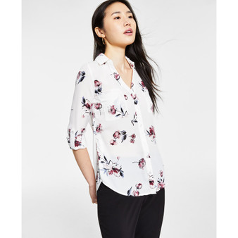 Juniors' Floral-Print Collared Shirt