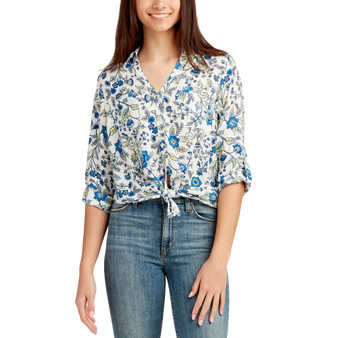 Juniors' Floral-Print Button-Up Shirt