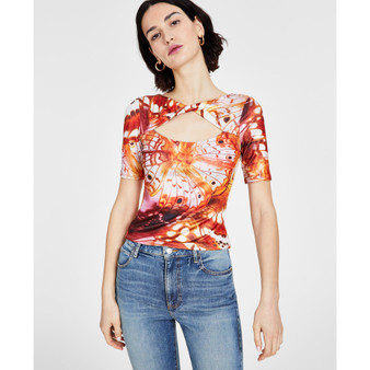 Women's Cassia Twist Cutout Printed Knit Top