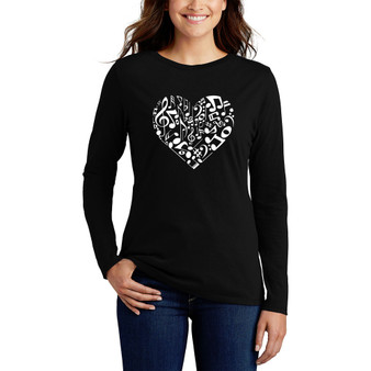 Women's Long Sleeve Word Art Heart Notes T-shirt