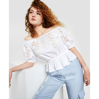 Women's Lazo Eyelet Off-The-Shoulder Peplum Top
