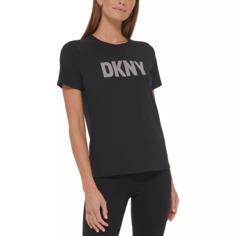 Women's Striped-Logo Short-Sleeve Crewneck Tee