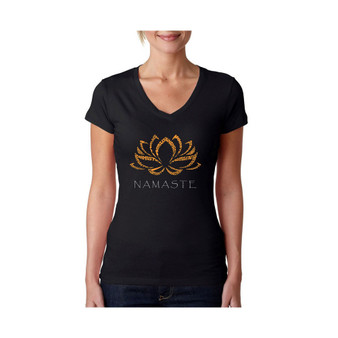 Women's V-Neck T-Shirt with Namaste Word Art