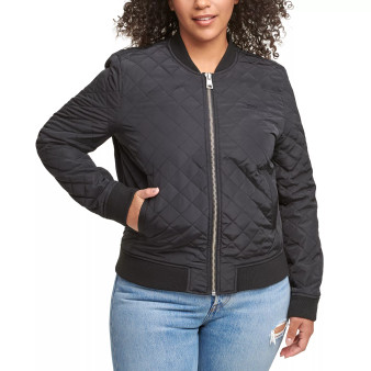 Plus Size Trendy Diamond Quilted Bomber Jacket