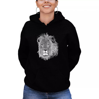 Women's Hooded Word Art Lion Sweatshirt Top