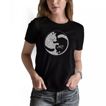 Women's Word Art Yin Yang Cat Short Sleeve T-shirt