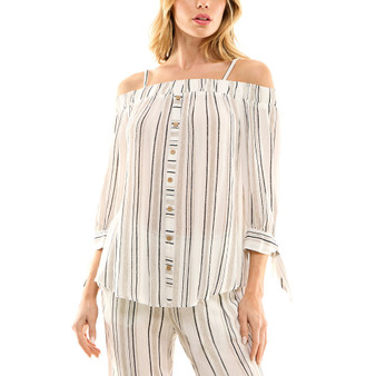 Juniors' Striped Off-The-Shoulder 3/4-Sleeve Top
