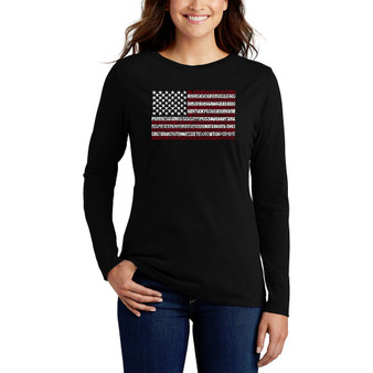 Women's 50 States USA Flag Word Art Long Sleeve T-shirt