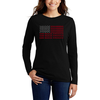 Women's Long Sleeve Word Art God Bless America T-shirt