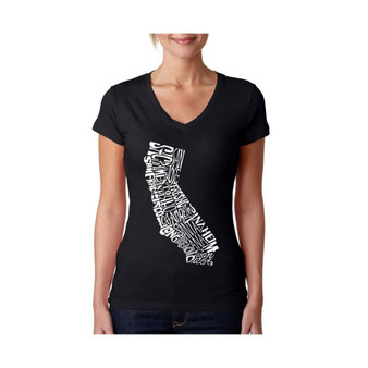Women's Word Art V-Neck T-Shirt - California State
