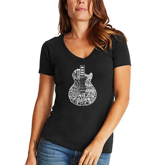 Women's Word Art Rock Guitar Head V-Neck T-Shirt