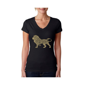 Women's Word Art V-Neck T-Shirt - Lion
