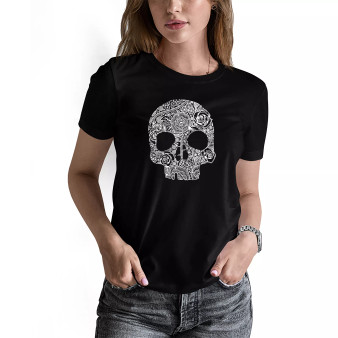 Women's Word Art Flower Skull Short Sleeve T-shirt