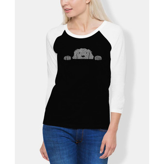 Women's Raglan Peeking Dog Word Art T-shirt