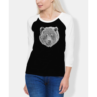 Women's Raglan Word Art Bear Face T-shirt