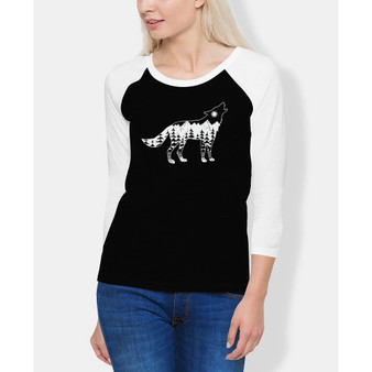 Women's Raglan Howling Wolf Word Art T-shirt