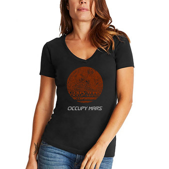 Women's Word Art Occupy Mars V-Neck T-Shirt
