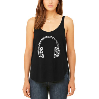 Women's Word Art Music Note Headphones Flowy Tank Top