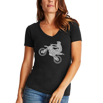 Women's Word Art Freestyle Motocross V-Neck T-Shirt
