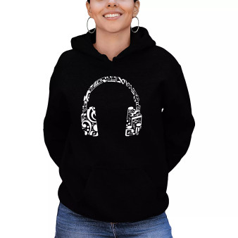 Women's Word Art Music Note Headphones Hooded Sweatshirt