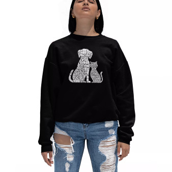Women's Crewneck Word Art Dogs and Cats Sweatshirt Top