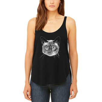 Women's Premium Word Art Flowy Siamese Cat Tank Top