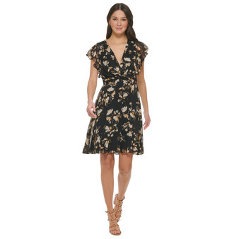 Women's Floral-Print Twist-Front Fit & Flare Dress