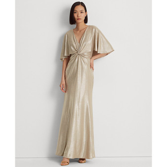 Women's Foil-Print Jersey Cape Gown